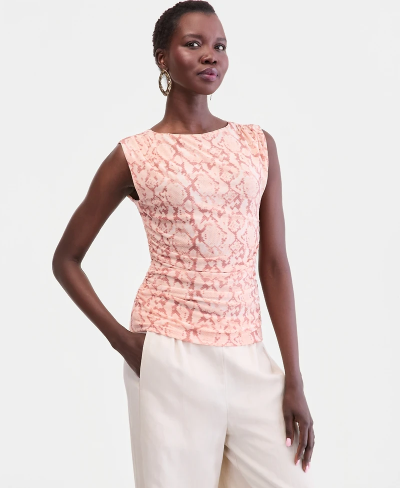 I.n.c. International Concepts Women's Printed High-Neck Ruched Mesh Tank, Macy's Exclusive
