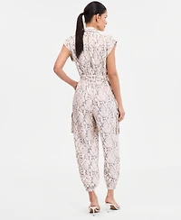 I.n.c. International Concepts Women's Short-Sleeve Snake Print Belted Jumpsuit, Macy's Exclusive