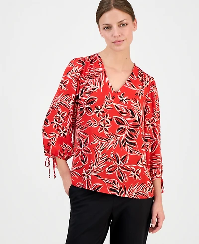 Anne Klein Essentials Petite Printed 3/4-Sleeve Top