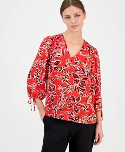 Anne Klein Essentials Womens Printed 3 4 Sleeve Top