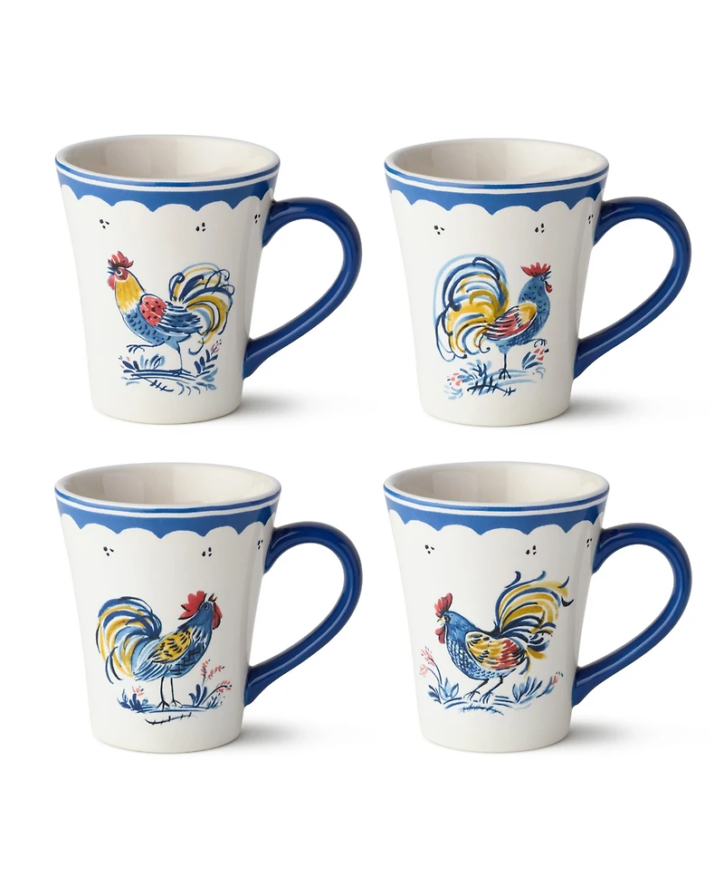 Certified International French Rooster Mugs, Set of 4