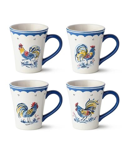 Certified International French Rooster Mugs, Set of 4