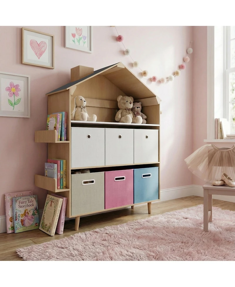 Mega Casa House-Shaped Children's Storage Rack / Toy Storage Organizer With Bookself for Kids' Rooms, Playrooms