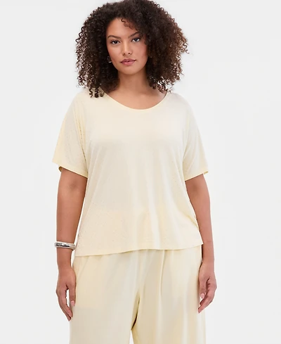 I.n.c. International Concepts Plus Embellished Scoop-Neck T-Shirt, Macy's Exclusive