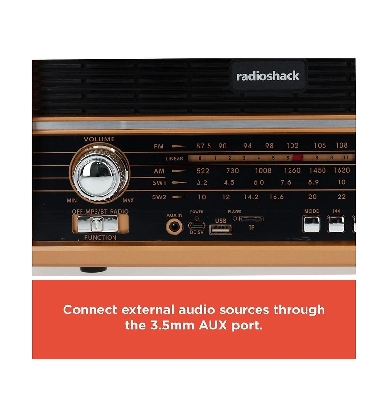RadioShack Retro Am/Fm/Sw Vintage and Classic Radio Antique Style, Bluetooth, Usb/microSD, Rechargeable Battery – 4001800