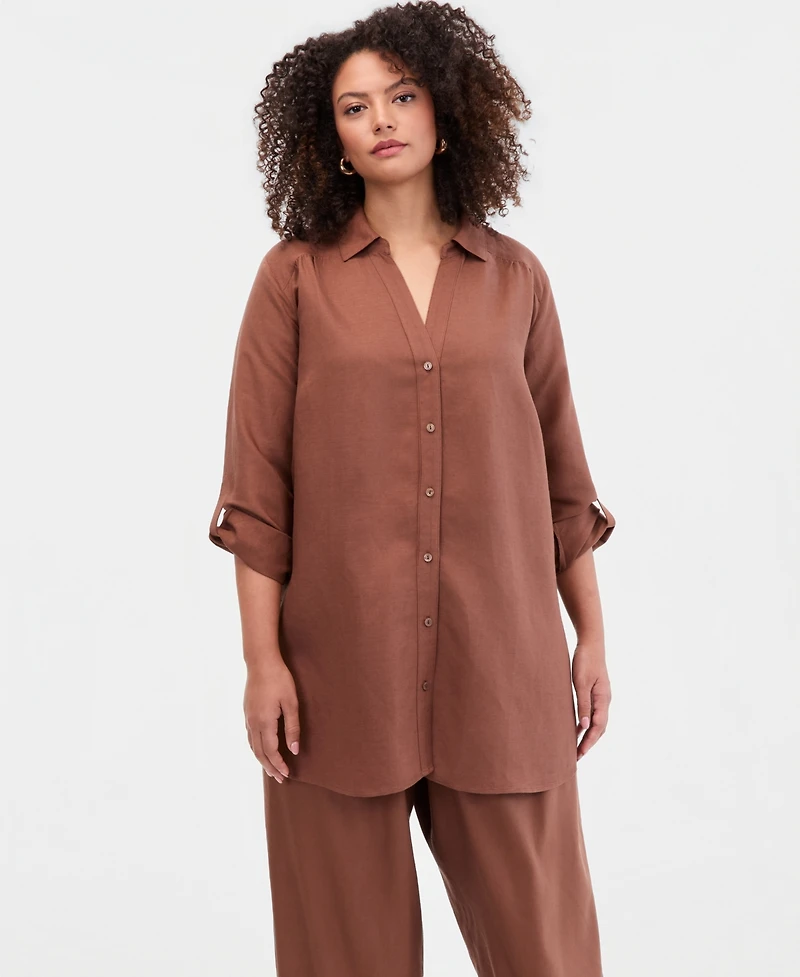 I.n.c. International Concepts Plus Linen-Blend Tunic, Exclusively at Macy's