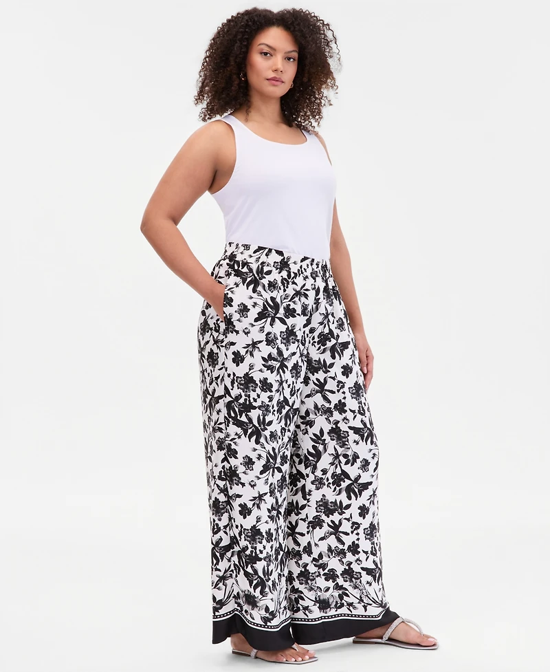 I.n.c. International Concepts Plus Twill Wide-Leg Pants, Macy's Exclusive