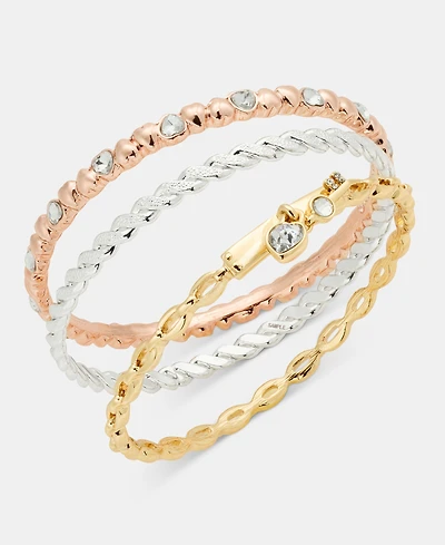 Anne Klein 3-Pc. Set Crystal Rope Bangle Bracelets