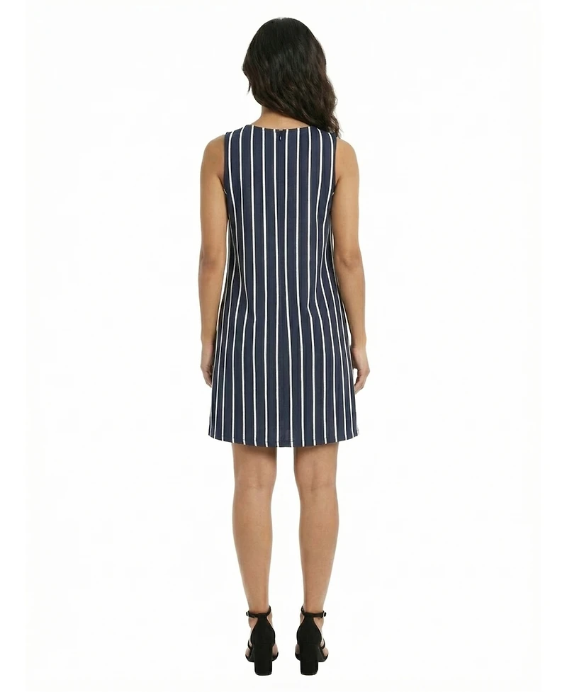 24seven Comfort Apparel Petite Striped Sleeveless A Line Dress