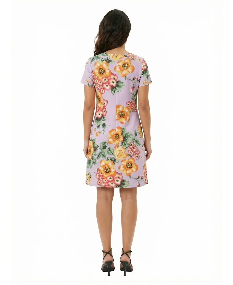 24seven Comfort Apparel Petite Floral Round Neck Dress