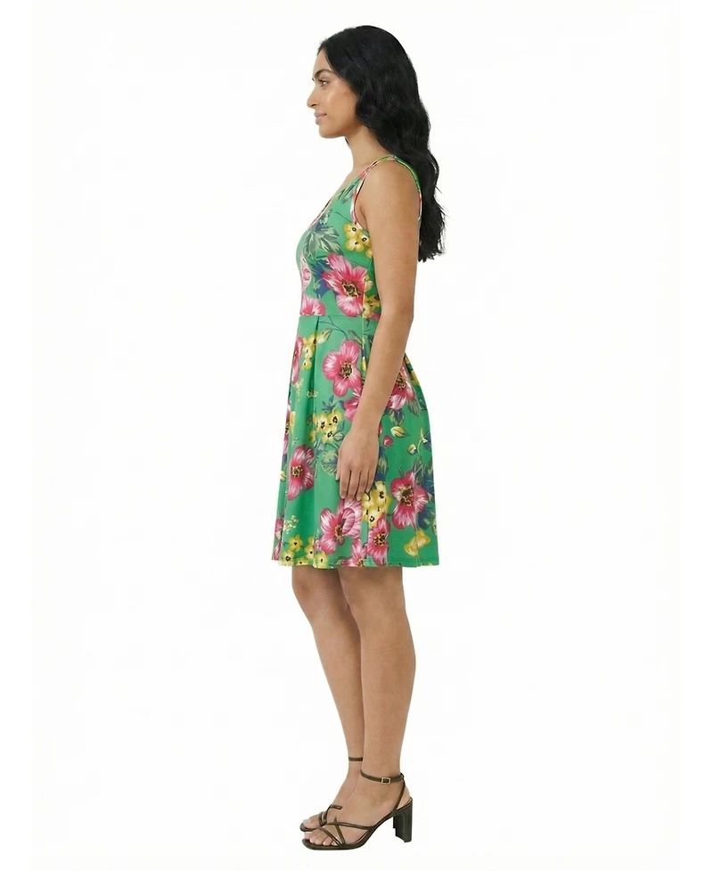 24seven Comfort Apparel Petite Floral Pleated Pocket Fit & Flare Dress