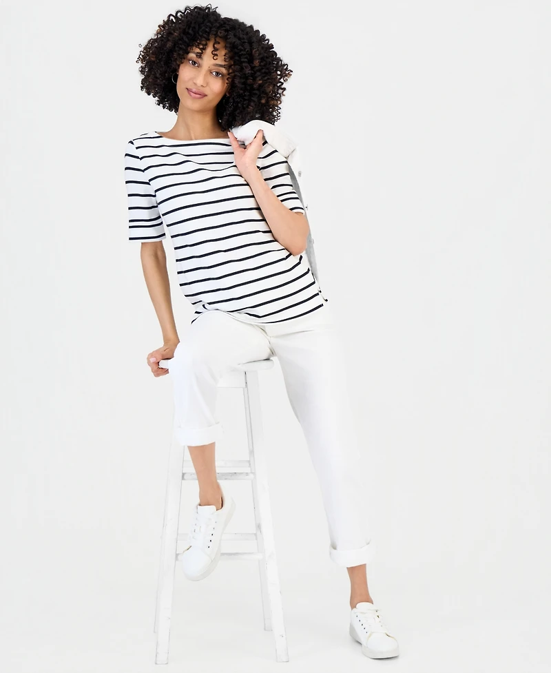 Style & Co Petite Boat-Neck Elbow-Sleeve Top, Macy's Exclusive