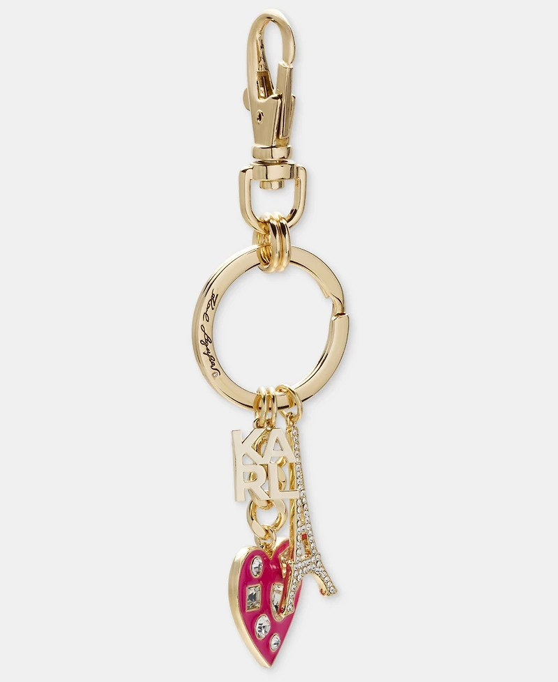 Karl Lagerfeld Paris Gold-Tone Pink Logo Heart Bag Charm Keychain