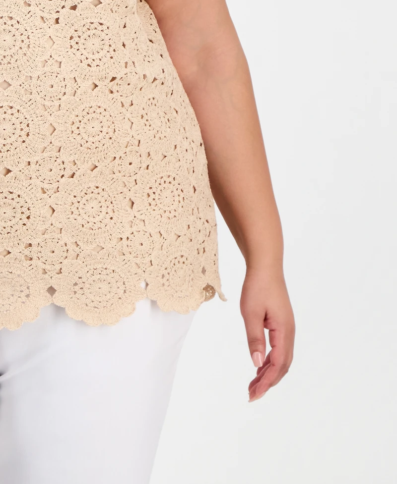 Kasper Plus Crewneck Extended-Sleeve Knit Top