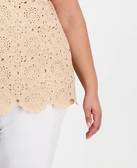 Kasper Plus Crewneck Extended-Sleeve Knit Top