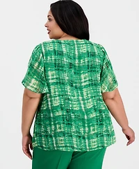 Kasper Plus V-Neck Tulip-Sleeve Top