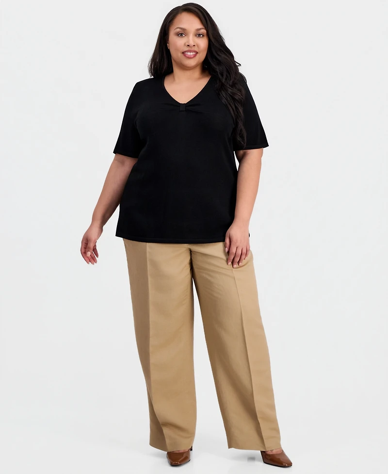 Kasper Plus V-Neck Short-Sleeve Knit Top