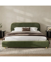 Streamdale Furniture Velvet Platform Bed with Curve Design Headboard