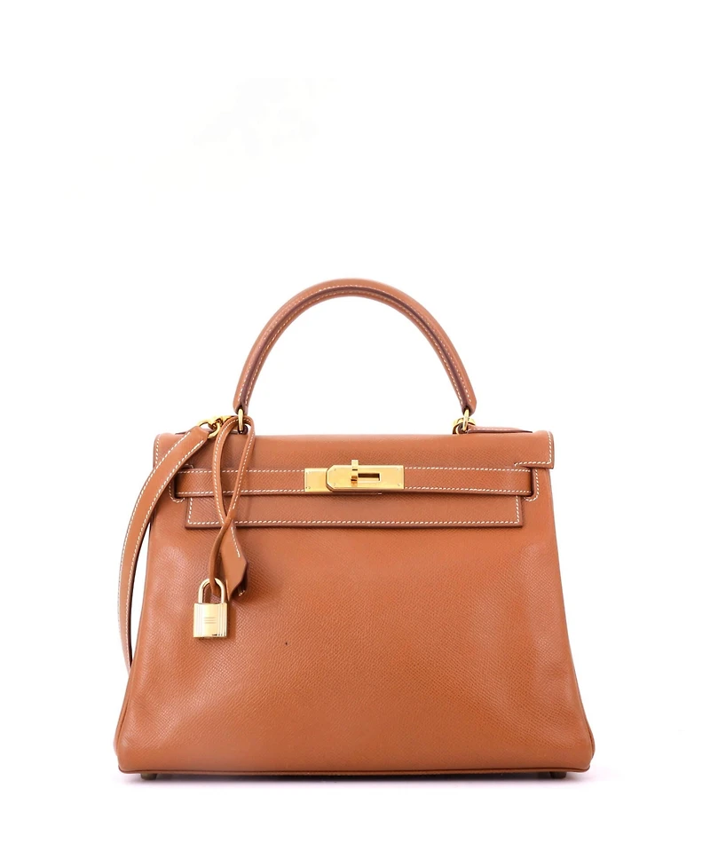 Pre-Owned HERMES Kelly 28 Handbag Brown Courchevel with Gold Hardware