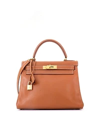 Pre-Owned HERMES Kelly 28 Handbag Brown Courchevel with Gold Hardware