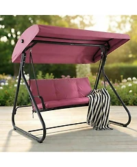 gaomon 3-Seat Outdoor Convertible Swing Glider with Adjustable Canopy, 2-in-1 Bench to Flat Bed, Removable Cushions, Heavy-Duty Metal Frame