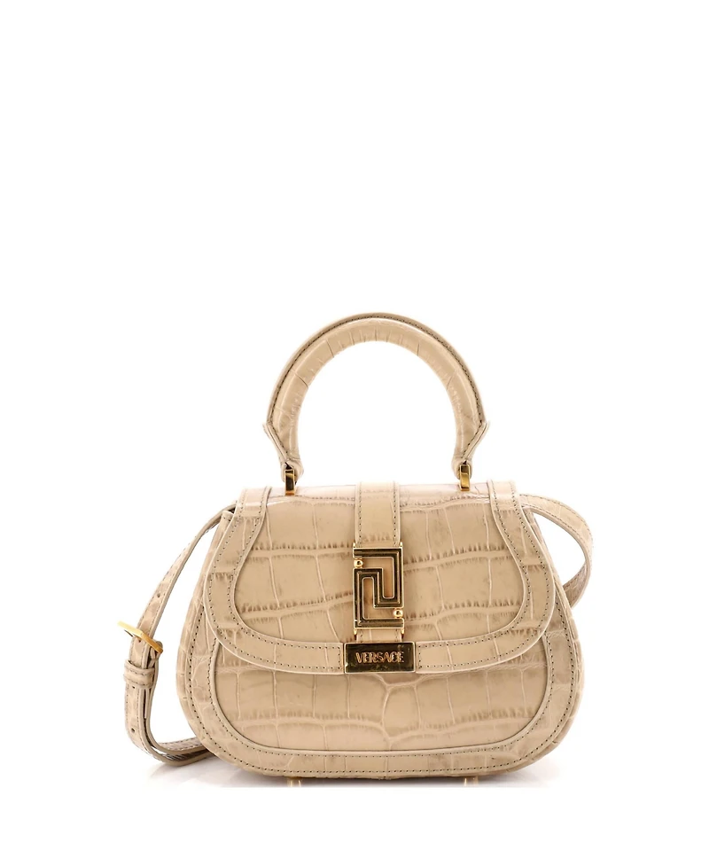 Pre-Owned Versace Mini Greca Goddess Top Handle Bag Embossed Leather