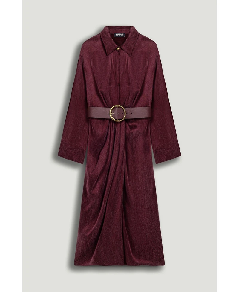 Nocturne Women's Belted Draped Shirt-Collar Maxi Dress