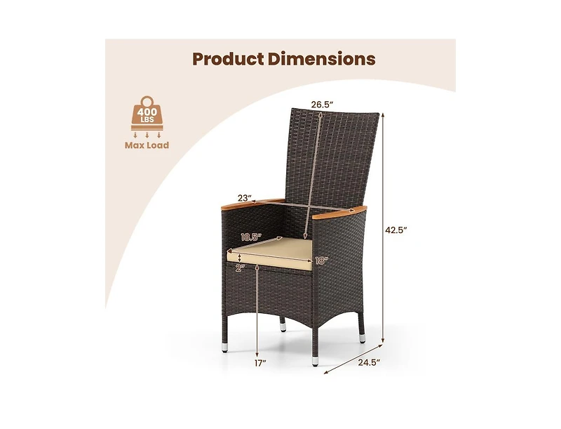 Outdoor Wicker Dining Chairs Set of 4 with High Back Support