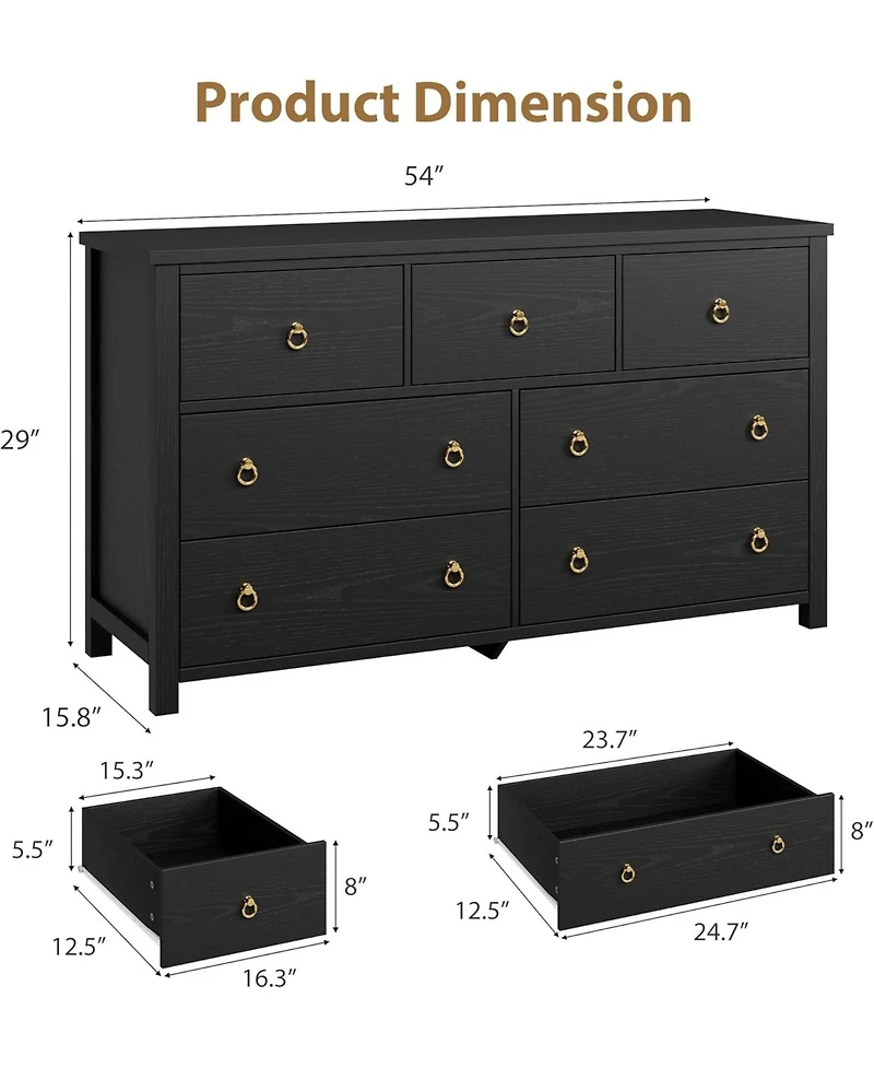 gaomon 7 Drawer Dresser for Bedroom, 54 Inch Wide Wood Chest of Drawers, Large Clothes Storage Cabinet