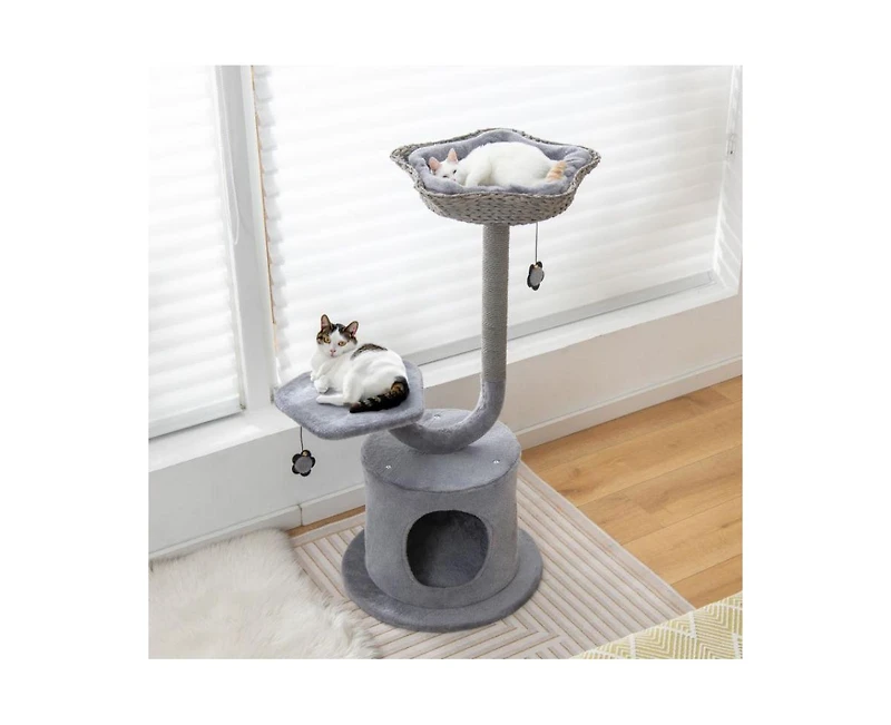 Aostirmotor 42" Cat Tower with Curved Metal Frame, Sturdy Indoor Activity Tree for Large & Small Cats