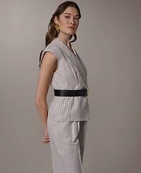 Donna Karan New York Women's Sleeveless Pinstripe Belted Vest