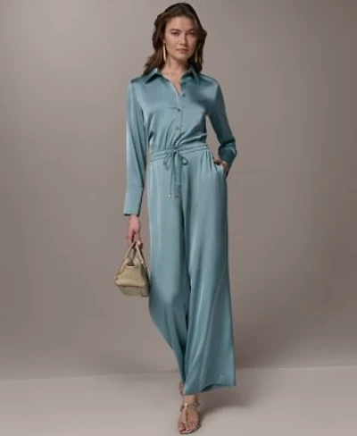 Donna Karan New York Womens Exposed Buttons Collared Blouse Pull On Mid Rise Pants