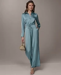 Donna Karan New York Womens Exposed Buttons Collared Blouse Pull On Mid Rise Pants