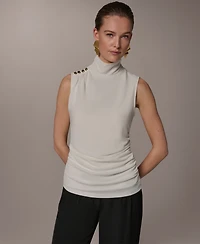 Donna Karan New York Women's Sleeveless Button Shoulder Top