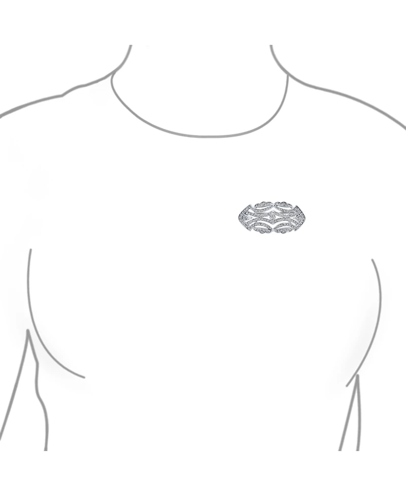 Bling Jewelry Elegant Art Deco Style Vintage Large Lapel Scarf Brooch Pin Silver Plated