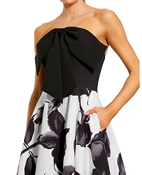 Mac Duggal Women's Crepe Printed Strapless Midi Dress With Bow