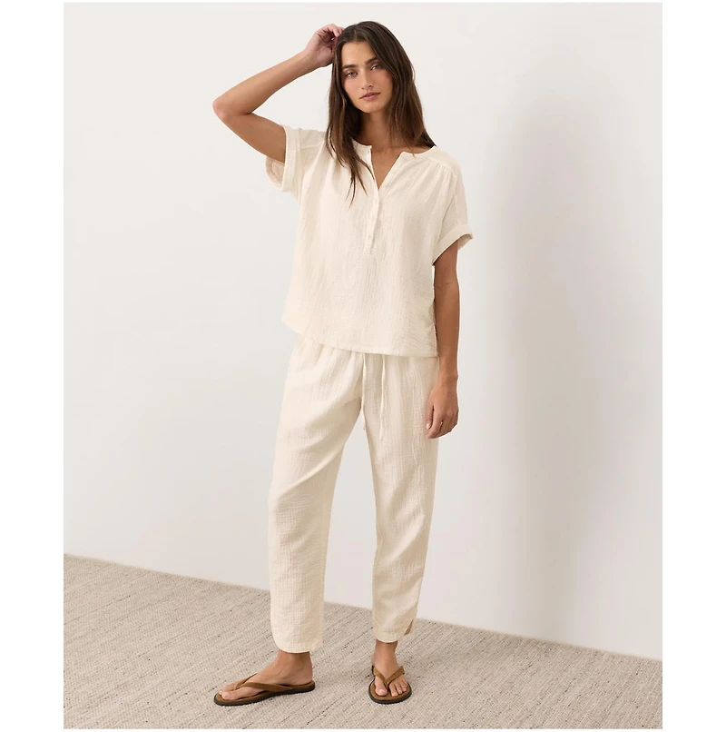 Pact Women's Cotton Coastal Double Gauze Short Sleeve Popover