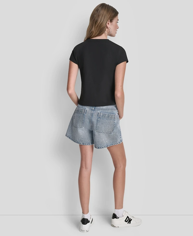 Dkny Jeans Women's Rhinestone Logo Crew Neck Baby T-Shirt