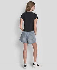 Dkny Jeans Women's Rhinestone Logo Crew Neck Baby T-Shirt