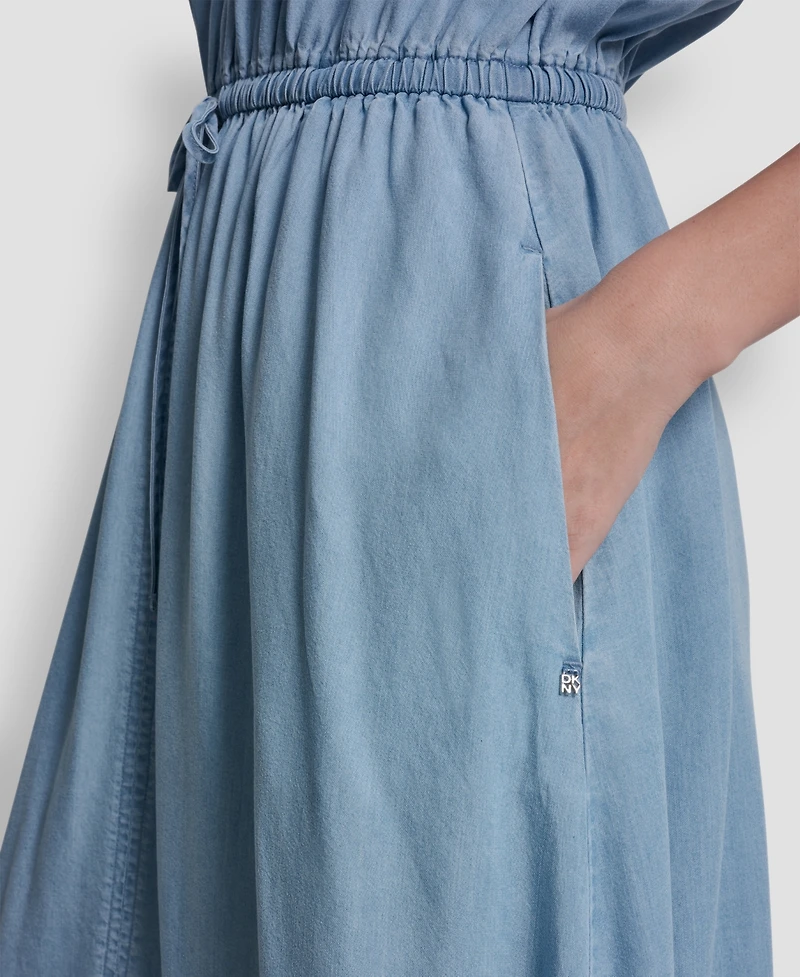 Dkny Jeans Women's Ruched Shoulder Sleeveless V-Neck Dress