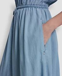 Dkny Jeans Women's Ruched Shoulder Sleeveless V-Neck Dress