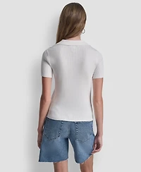 Dkny Jeans Women's Short-Sleeve Rib Collared Polo Top