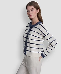 Dkny Jeans Women's Crew Neck Striped Cardigan
