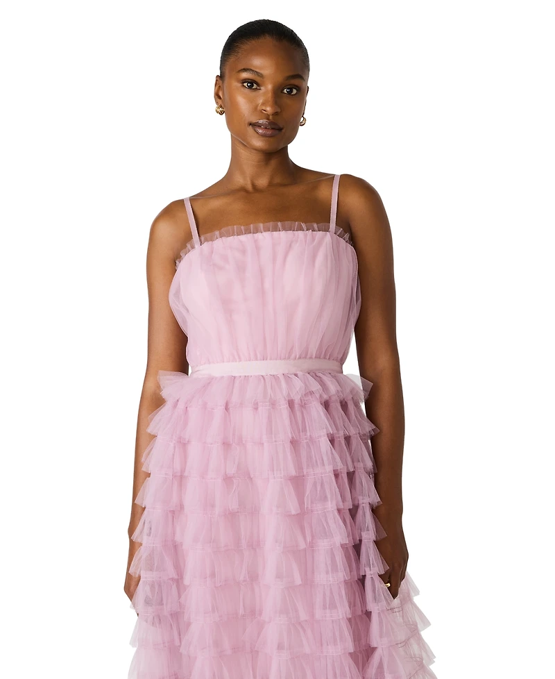Steve Madden Juniors' Tiered Tulle Square Neck Gown