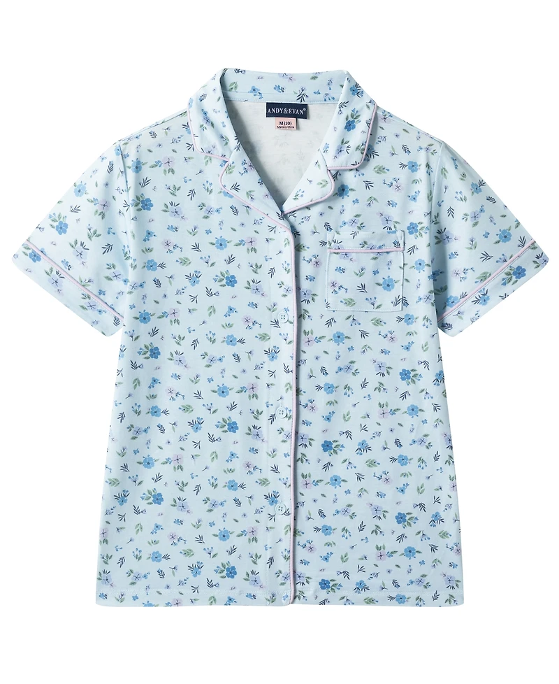 Andy & Evan Girls' 6-16 Button-Down Shirt and Shorts, 2-Piece Pajama Set