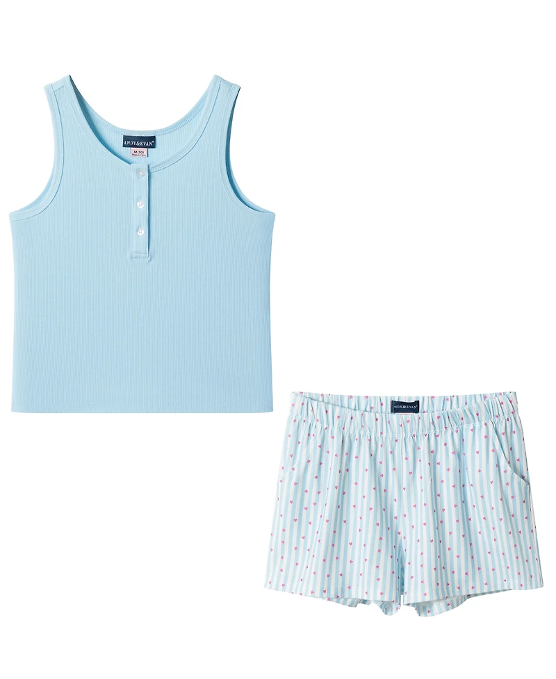 Andy & Evan Girls' 6-16 Henley Tank Short, 2-Piece Pajama Set