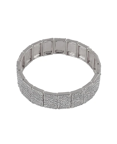 Laundry by Shelli Segal Silver Tone Tile Stretch Bracelet with Pave Crystal Stone Accents
