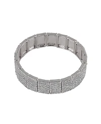 Laundry by Shelli Segal Silver Tone Tile Stretch Bracelet with Pave Crystal Stone Accents