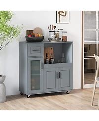 Volenca Rolling Kitchen Island Cart with Drawer, Glass Door Cabinet, Storage Shelves