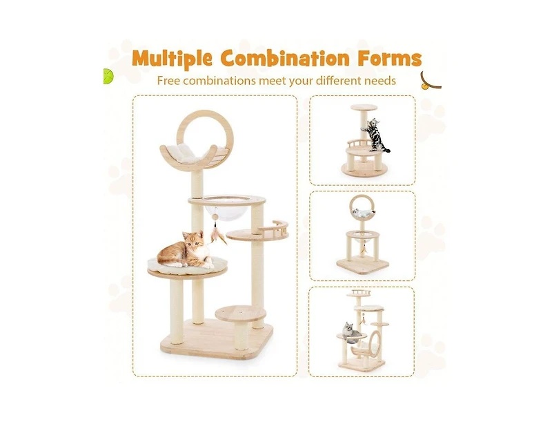 Aostirmotor 4-in-1 Wooden Cat Tower with Space Capsule Nest, Indoor Cat Furniture for Climbing & Play